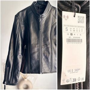 ZW COLLECTION ZIPPERED GENUINE LEATHER JACKET